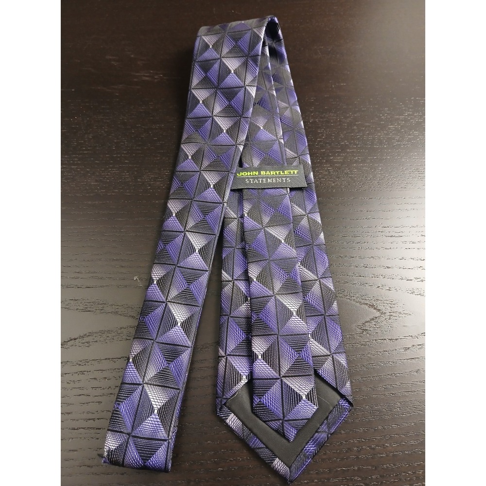 John Bartlett Statements Mens Silk Tie Purple Grey Black Geometric Pyramid 3.25"